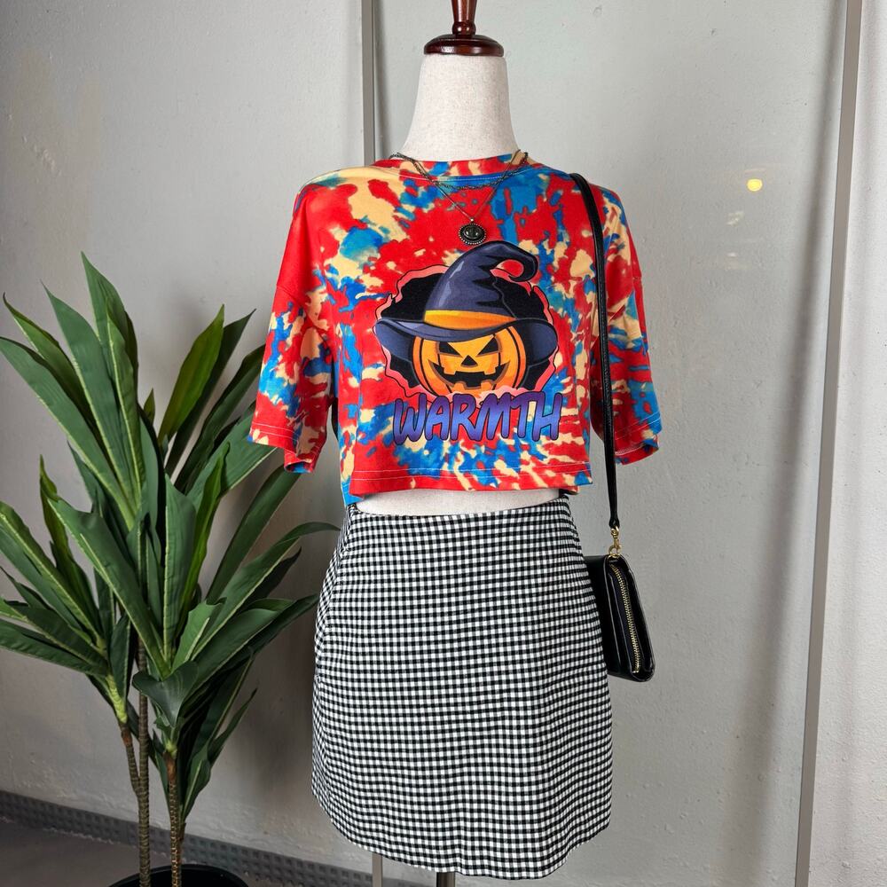 Cropped Halloween‎ Pumpkin Tie Dye Crop Top XS